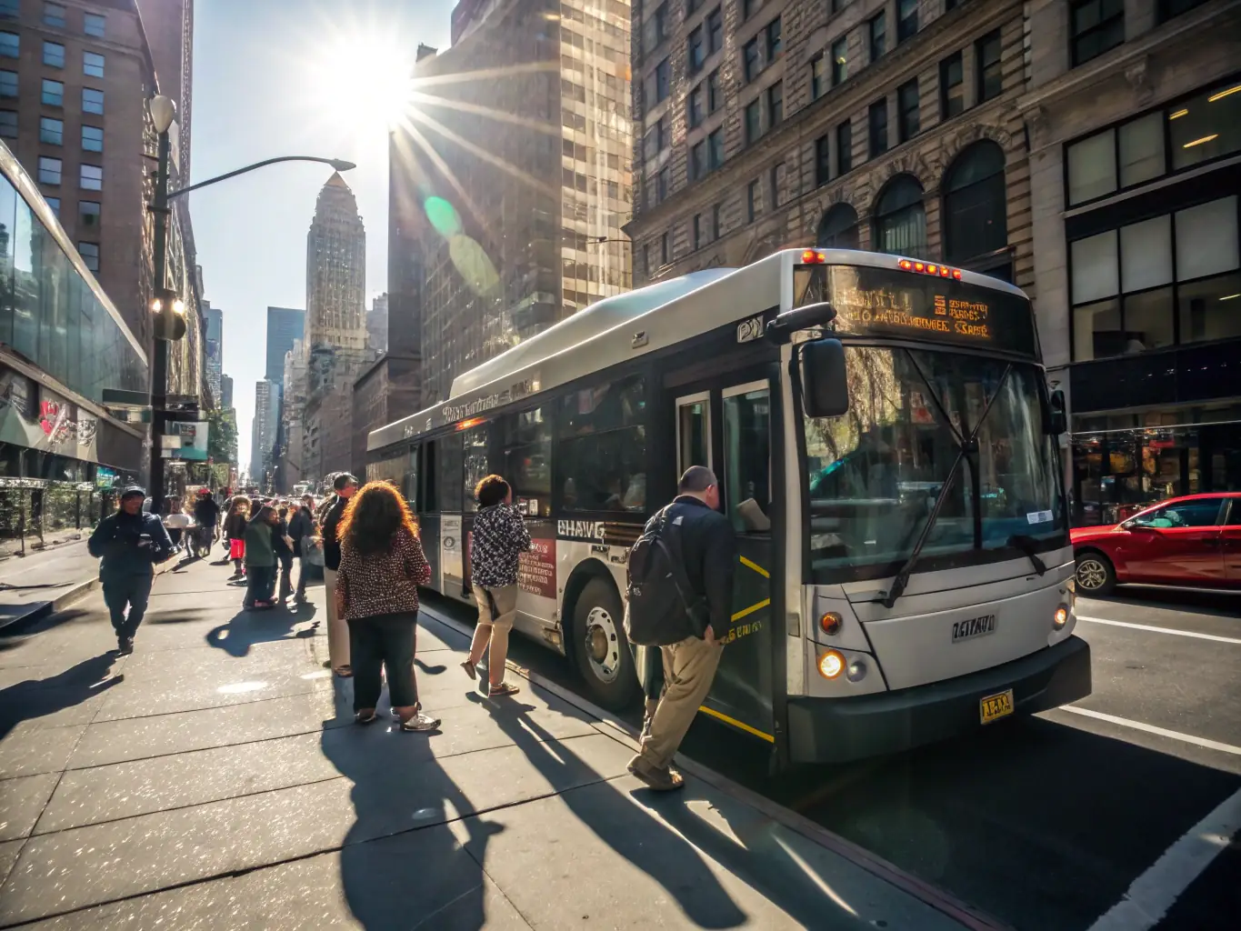 A modern bus in Berlin, showcasing the city's extensive bus network, with a clean and accessible design, set against a backdrop of iconic landmarks.